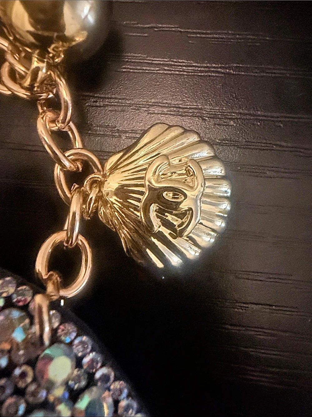 Inspired Dolphin & Shell Rhinestone Keychain in Gold - Picture 3 of 5